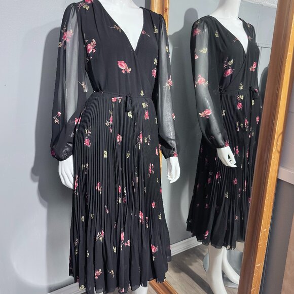Aritzia Dresses & Skirts - Black Floral Wrap Dress  Size M Pleated - Aritzia Wilfred  New With Tags